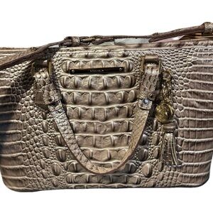 Used Once Brahmin Mini Asher Glazed Silvery Lt. Brown Purse Excellent Condition